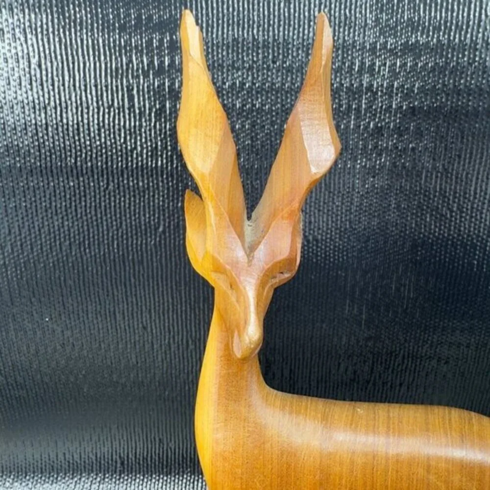 Vintage Hand Carved Wooden Gazelle Antelope Deer Sculpture Figurine Folk Art VTG